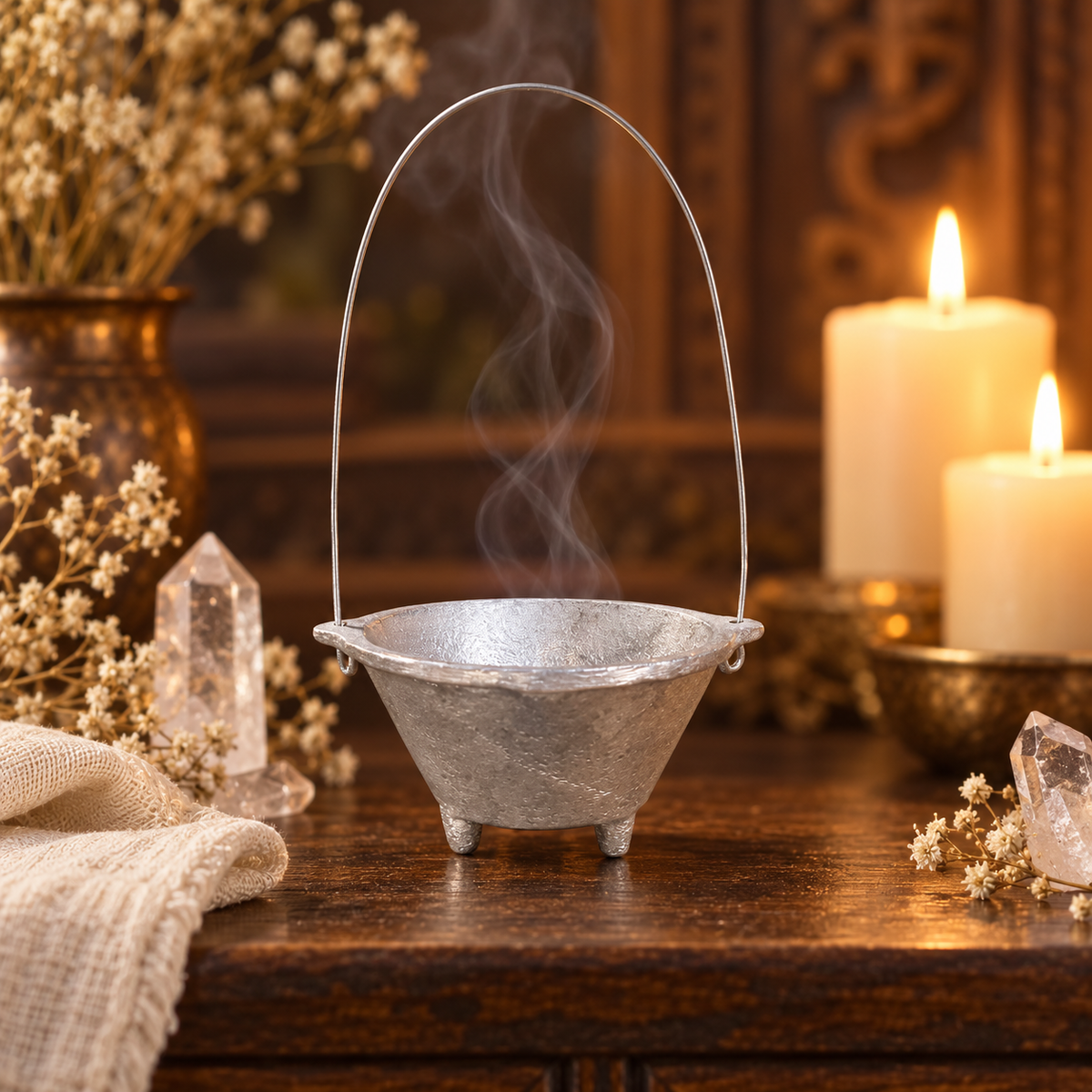 Silver Hanging Cauldron Incense Burner