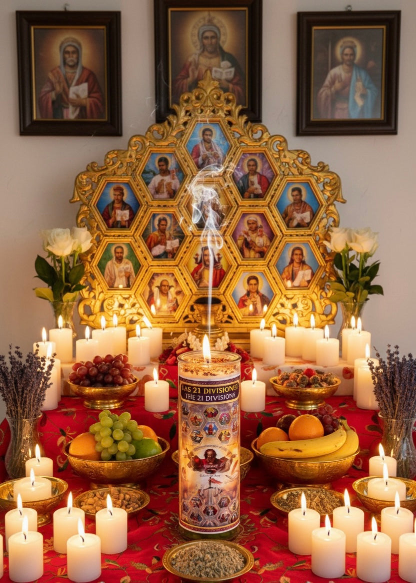 Las 21 Divisiones 7-Day Ritual Candle Set with Protection Bracelet or Natural Healing Stone & Sacred Herbs for Spiritual Protection and Cleansing