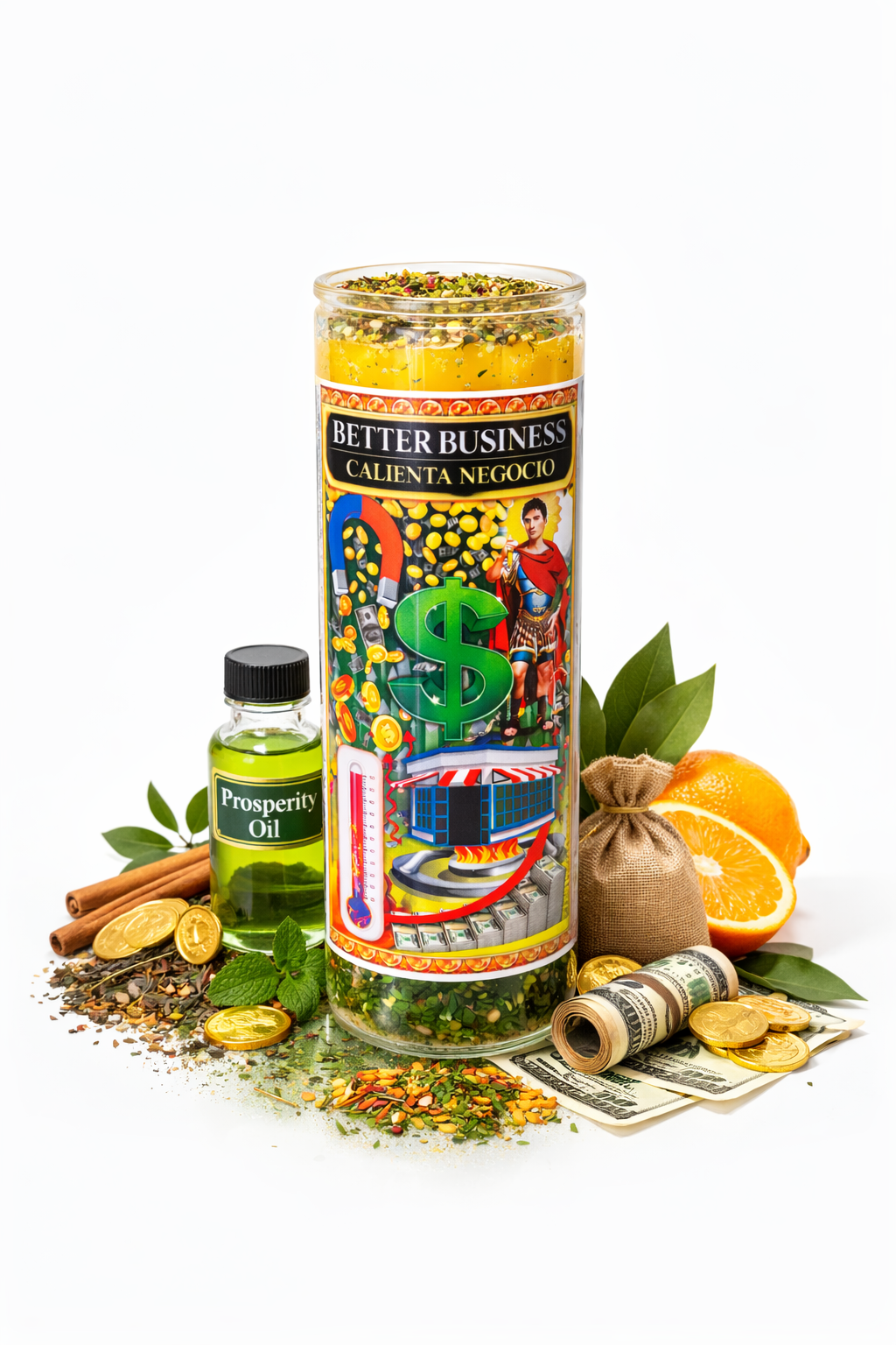 Better Business 7-Day Candle Ritual Set - Prosperity Oil and Herbs Included