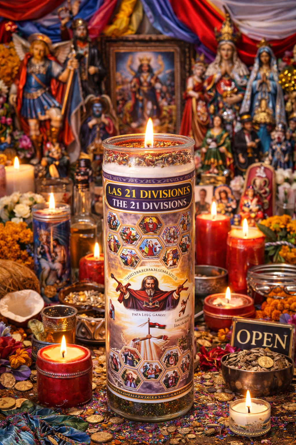 Las 21 Divisiones 7-Day Ritual Candle Set with Protection Bracelet or Natural Healing Stone & Sacred Herbs for Spiritual Protection and Cleansing