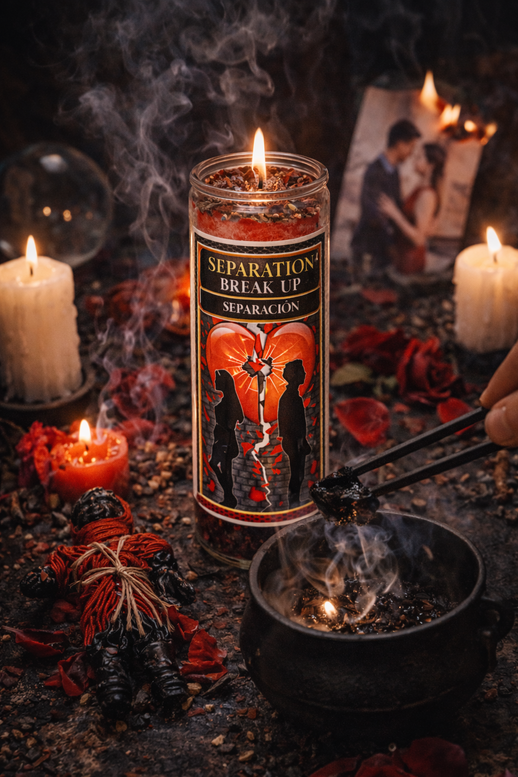 Stop Gossip 7-Day Candle Ritual Set with Dragon’s Blood Incense Resin and Herbs for Calming Chaos and Protection