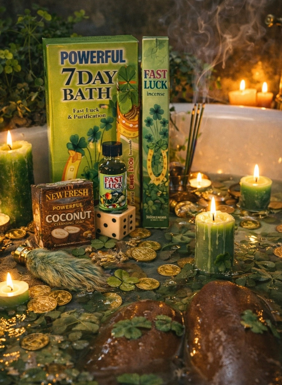 7-Day Fast Luck Ritual Kit (Spiritual Bath, Bar Soap, Oil, Candle and Incense)