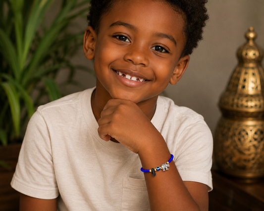 Blue Azabache Evil Eye Elephant Protection Bracelet - for Children
