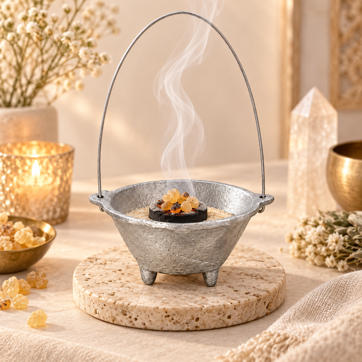 Silver Hanging Cauldron Incense Burner