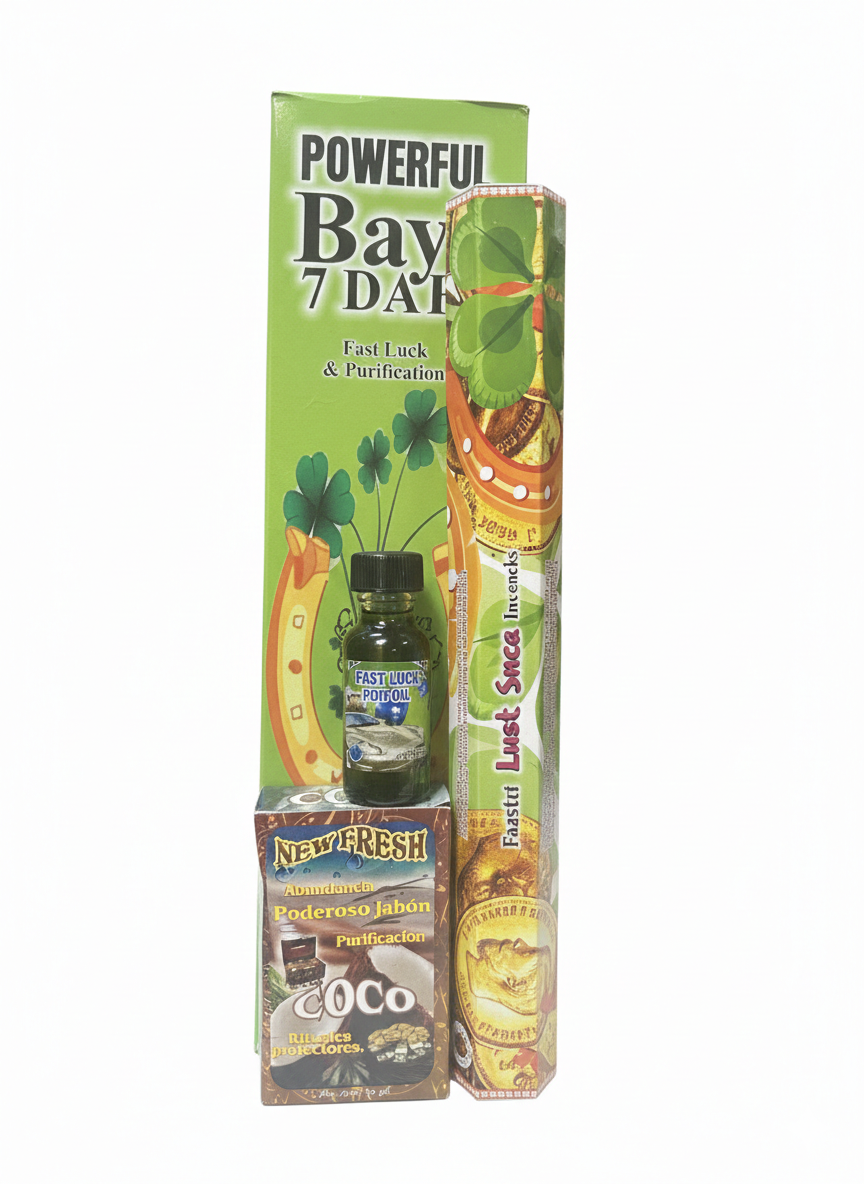 7-Day Fast Luck Ritual Kit (Spiritual Bath, Bar Soap, Oil, Candle and Incense)