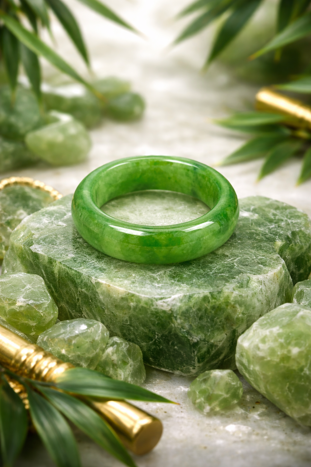 Burmese Jade Healing Crystal Ring - Unisex Band